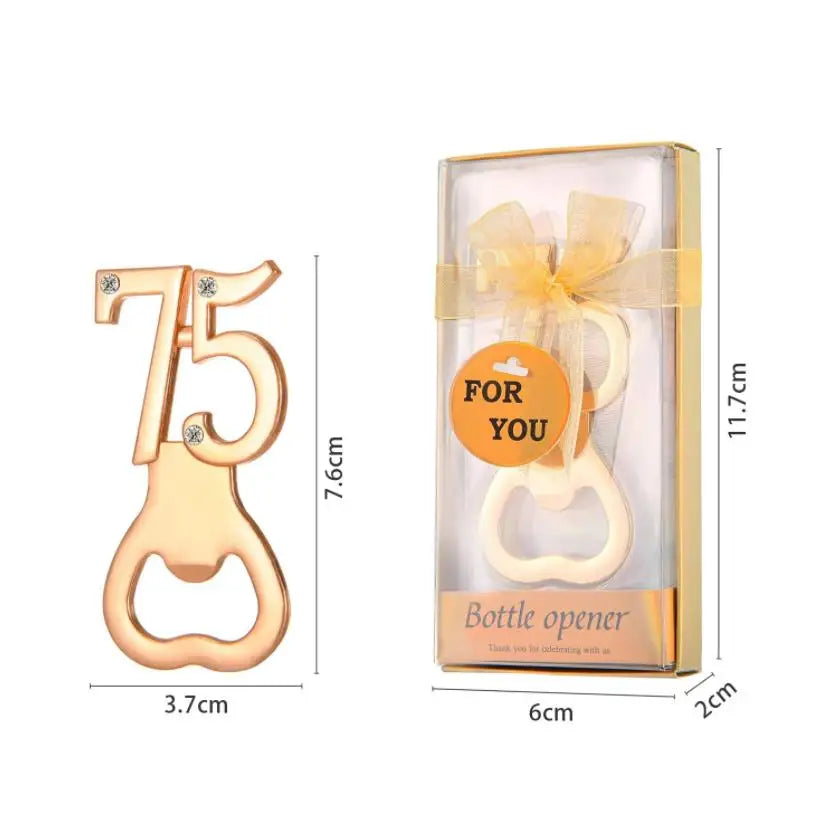Party Favor Gold Number 75 Beer Bottle Opener 75th Anniversary Keepsake 75th Birthday Gift for Guest Event Giveaway Table Decor