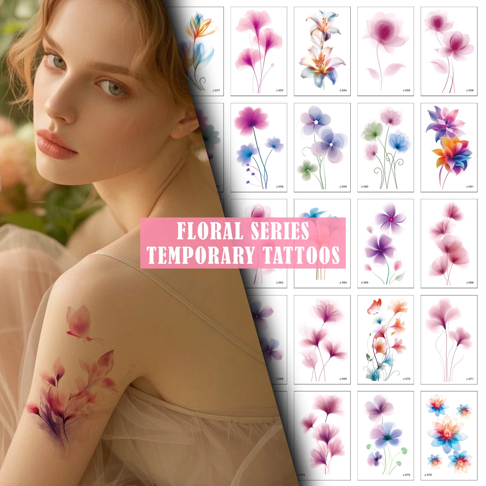 Waterproof Colorful Flower Temporary Tattoos Stickers - Small Boho Designs for Hand Collarbone Cover Scars Long Lasting