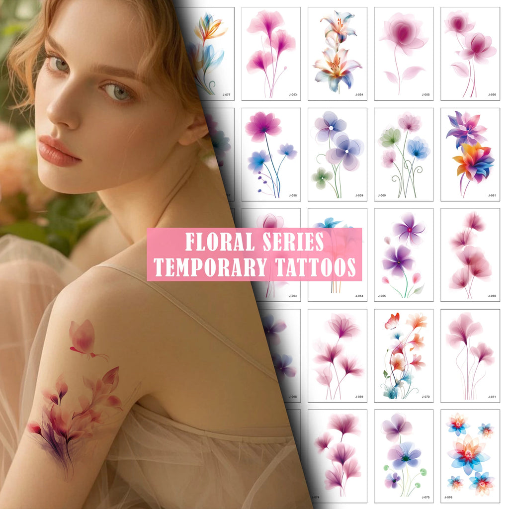 Waterproof Colorful Flower Temporary Tattoos Stickers - Small Boho Designs for Hand Collarbone Cover Scars Long Lasting