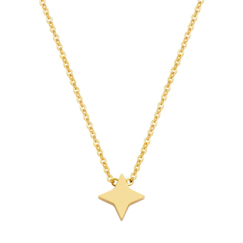 Trendy Stainless Steel Heart Necklace Jewelry 18k Golden Star Square Pendant Waterproof Delicate Stainless Steel Necklace Women