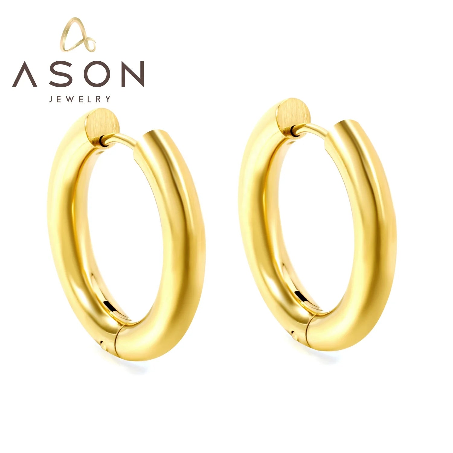 Classic Fashion Jewelry Thick Smooth Open Round Geometric Gold Hoop Earrings 18k Gold Plated Stainless Steel Earrings for Women