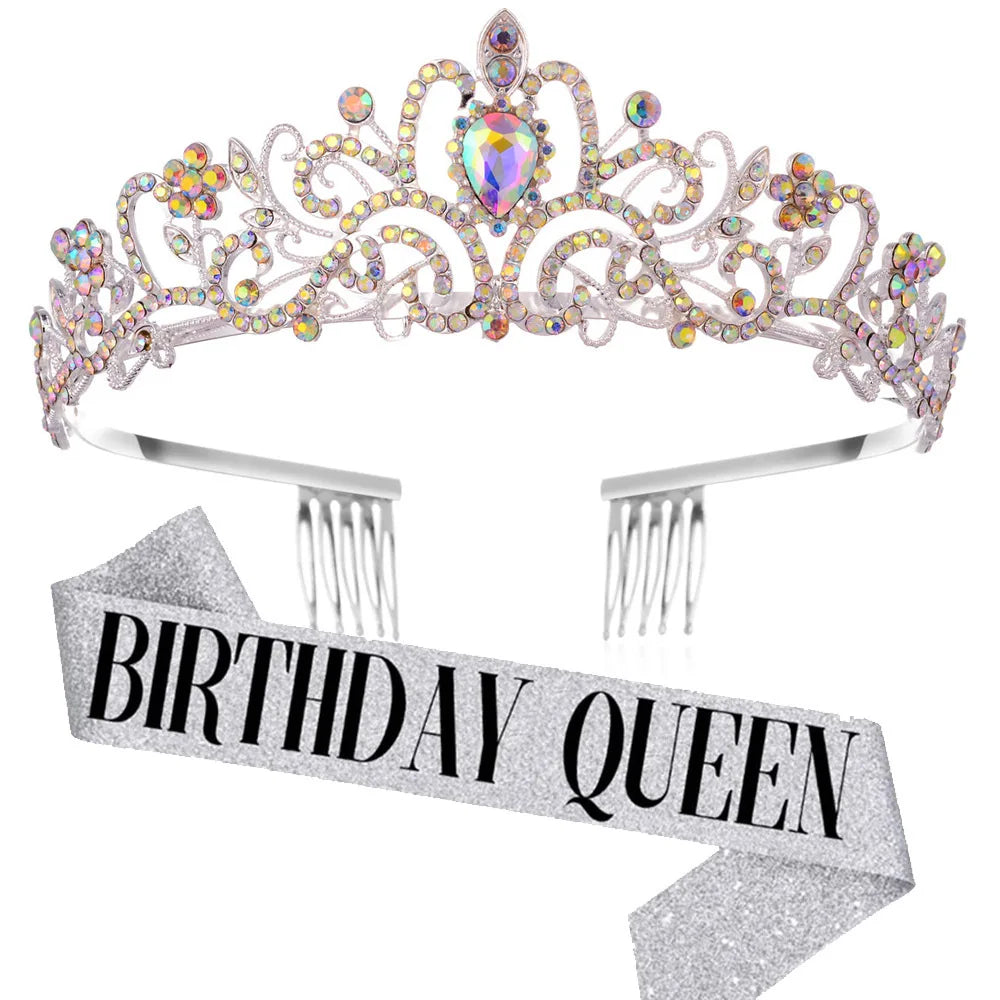 HPG2181 Fashion Birthday Party Crown Strap Queen Crown Ribbon Set Girl Queen Party Hair Accessories