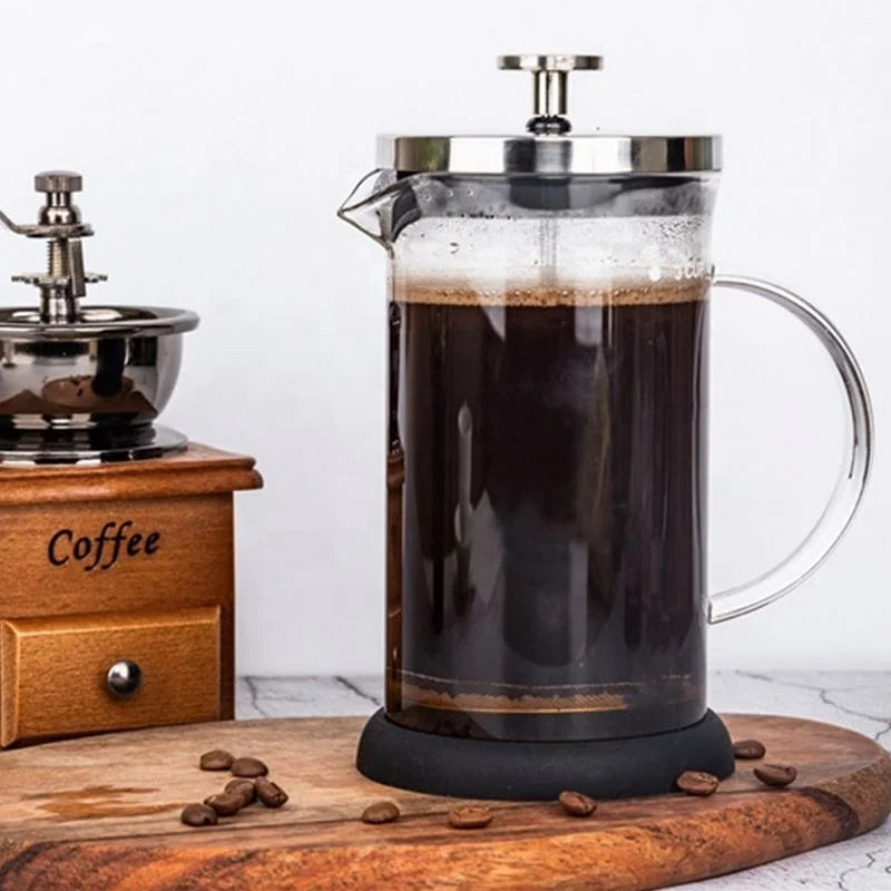 French Press Coffee/Tea Brewer Pot Maker Kettle Heat-resistant Stainless Steel Glass Plunger Coffee Pot With Scale