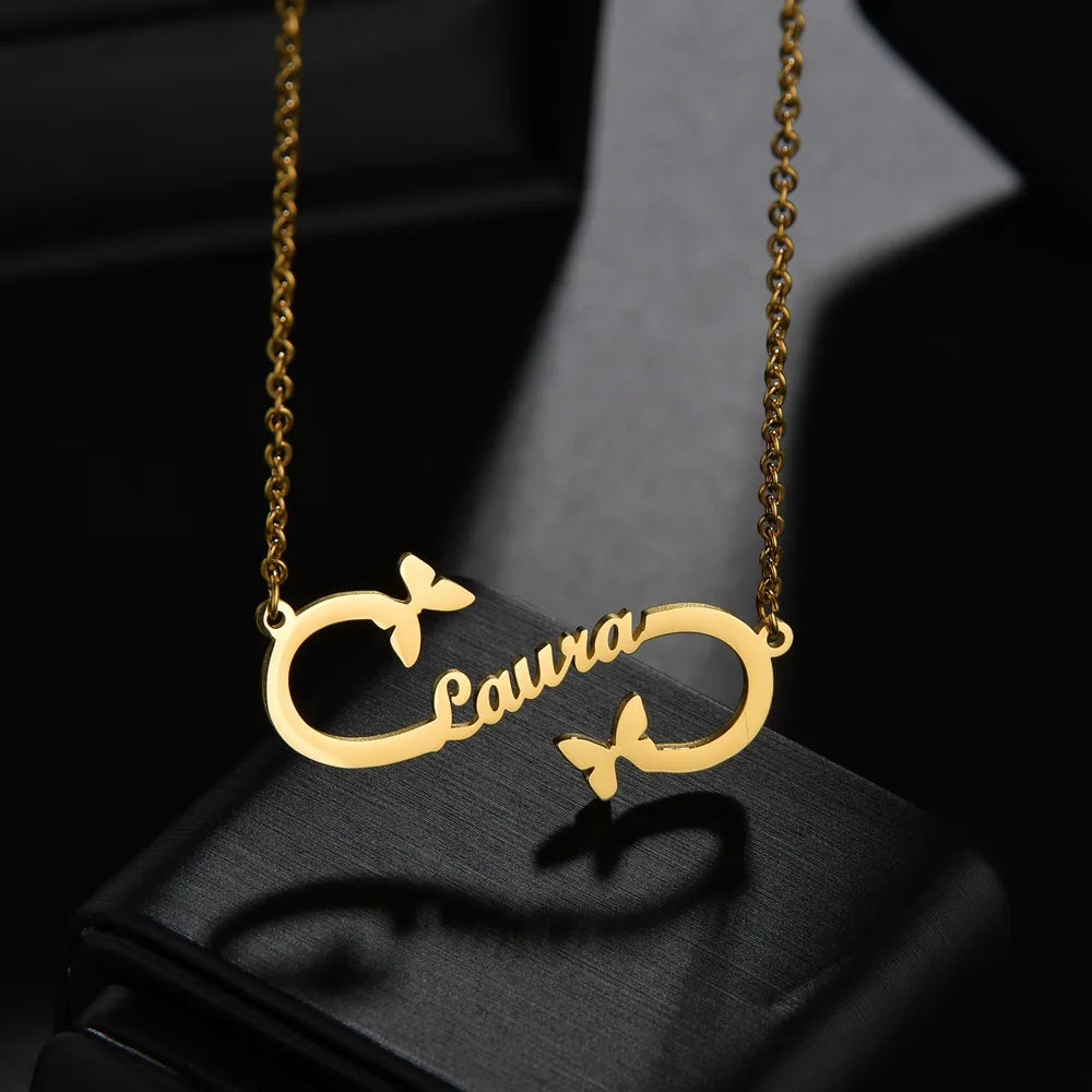Custom Infinite Symbol Name Stainless Steel Necklace Female Personalized Women's English Alphabet Butterfly Pendant Necklace