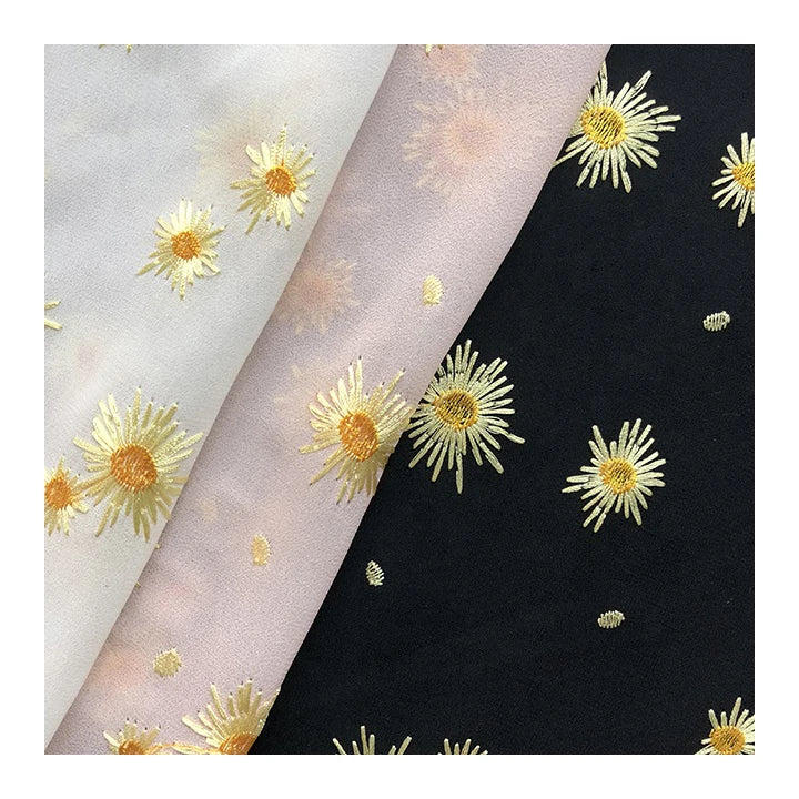 HA-17144 100% Polyester Georges Organza Chiffon GGT with All Over Daisy Flower Embroidered 3d Flower Floral Lace Fabric