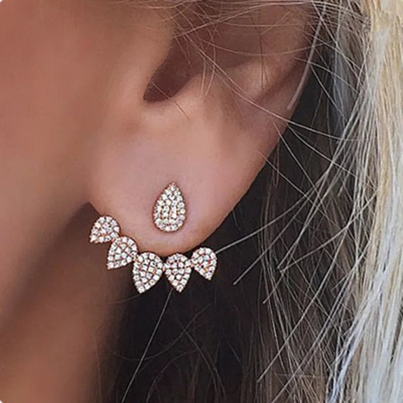 Fashion Accessories Earrings Elegant Simple Full Diamond Leaf Back Hanging Diamond Stud Earrings for Women