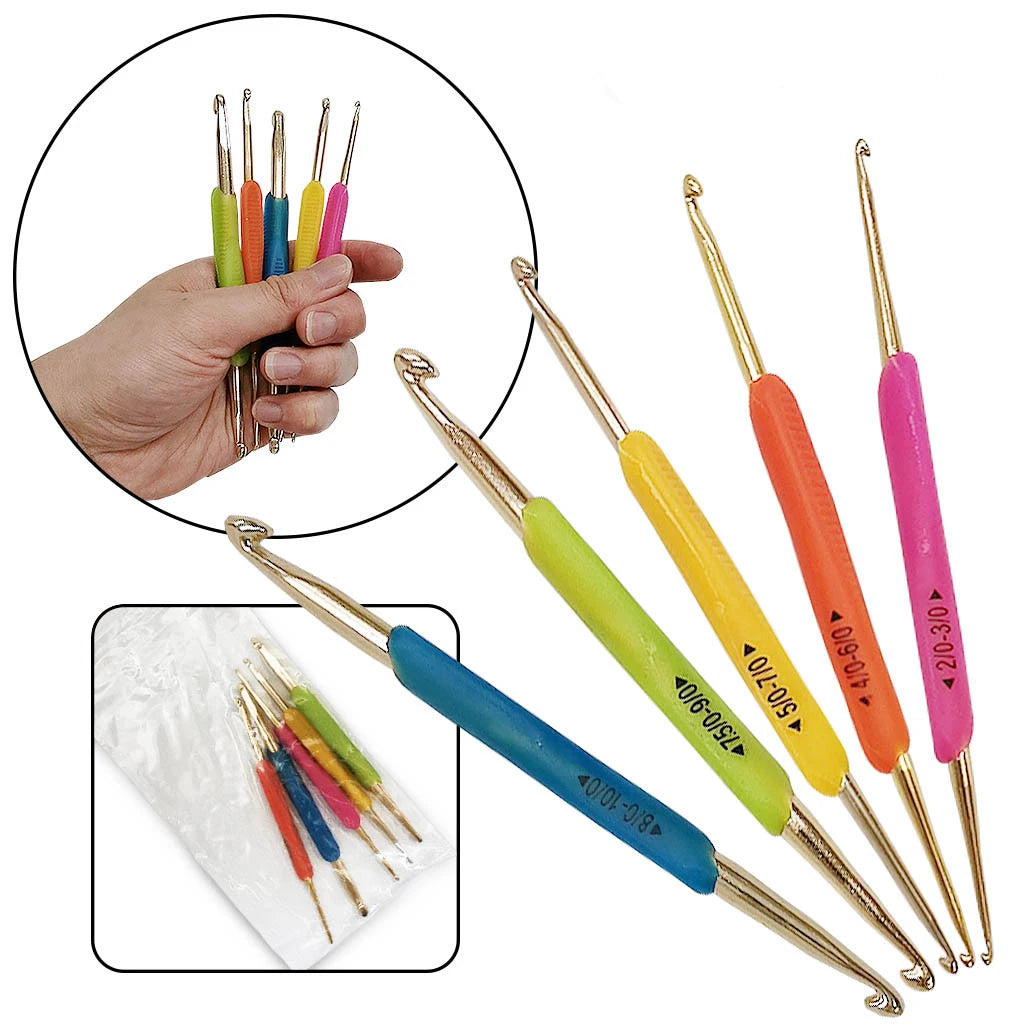 Elegant 5pcs/set Double End Gold Crochet Hook Fancy Soft TPR Handle Ergonomic Aluminum Stylish Fashion Design Needlework Product