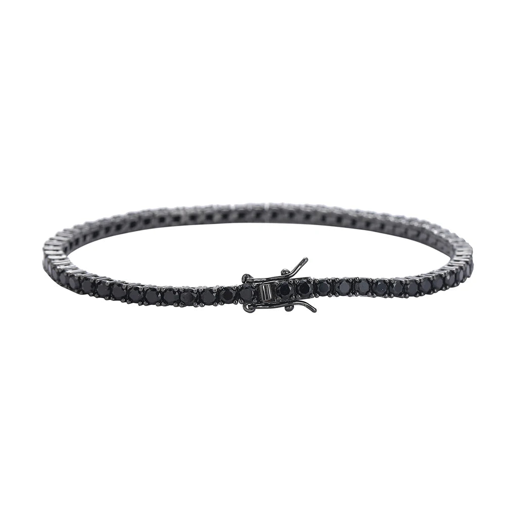 BB238 3mm 4mm 5mm Geometric Black Zirconia Hip Hop Tennis Bracelets Brass Chain for Men and Women