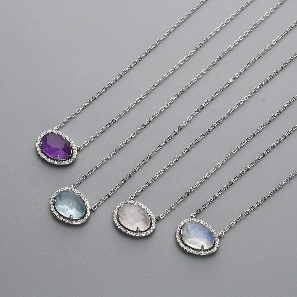 SS228 Natural Healing Crystal Sterling Silver Moonstone Fine Jewelry Necklaces Sets for Women