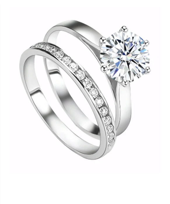 Moissanite Ring with 14K or 18K Gold Moissanite Main Stone