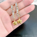 Gold Plated Rectangle Zircon Diamond Star Drop Earring Titanium Steel Not Fade Tassel Earrings for Women Girls Jewelry 2024