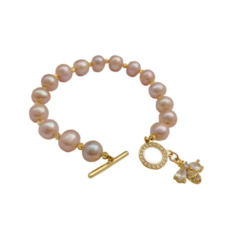 Zhu Ji New Fresh Water Pearl Gold Plated Bracelet Design Zircon Bee Fashion Natural Pearl for Women