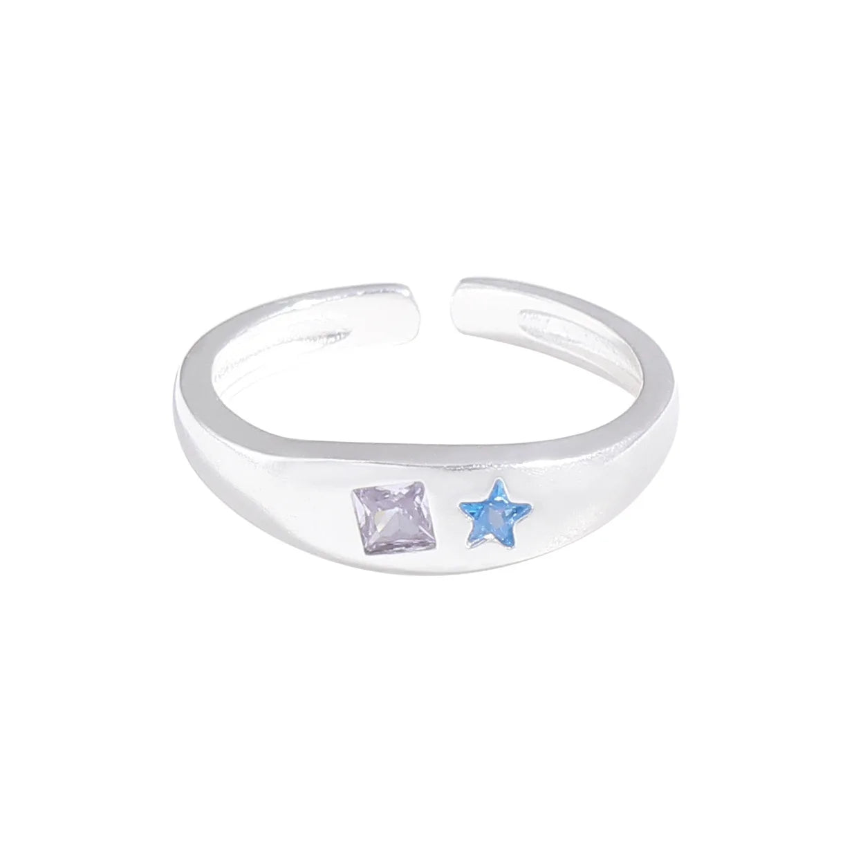 925 Silver Bohemian Blue Zirconium Star Opening Adjusting Unisex Trendy Jewelry for Wedding Engagement Party or Gift
