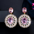 Top Quality Gorgeous Pink Sapphire White CZ Topaz Crystal Round Drop Earrings for Women 18K Gold Plated Party Jewelry Gift