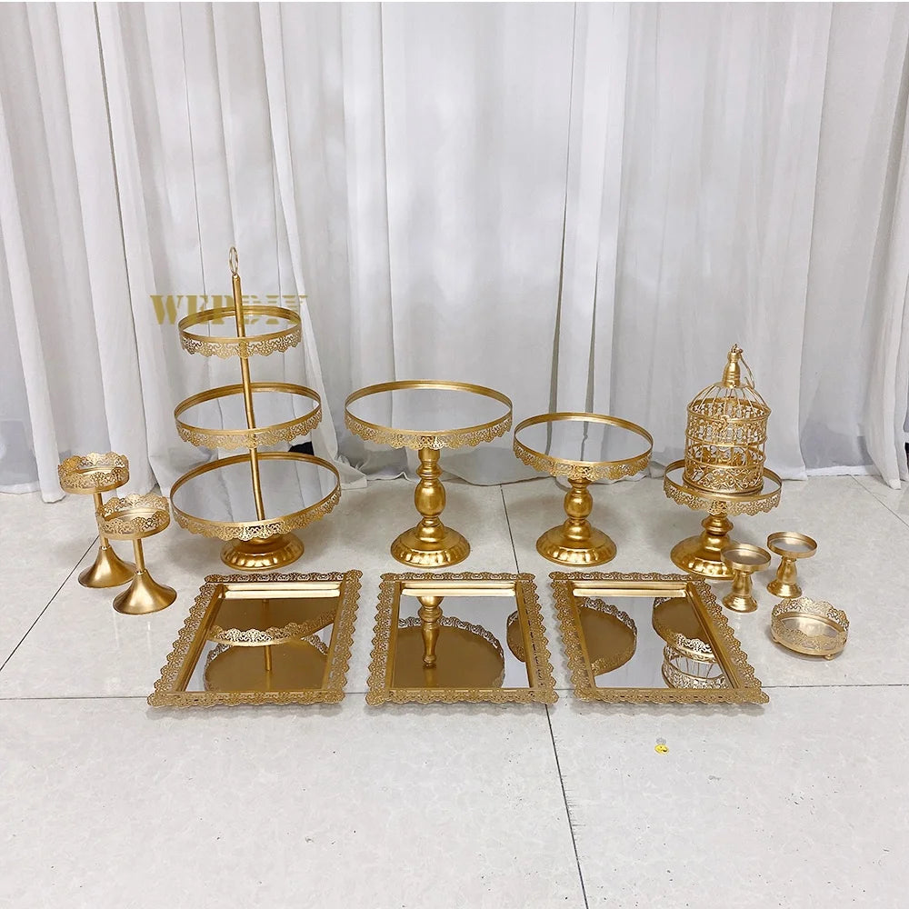 13-Piece Iron Wedding Stage Props Set round Cake Tray Cake Stand for Dessert Table Elegant Wedding Stage Decoration