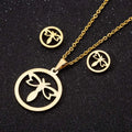 High Quality Silver 18K Gold Plated Stainless Steel Women Necklace Earring Dragonfly Pendant Jewelry Set