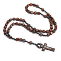 Handmade 8mm Square Wood Beads Cross Pendant Necklace Catholic Rosary for Christian Prayers Christian Prayer Beaded Gift