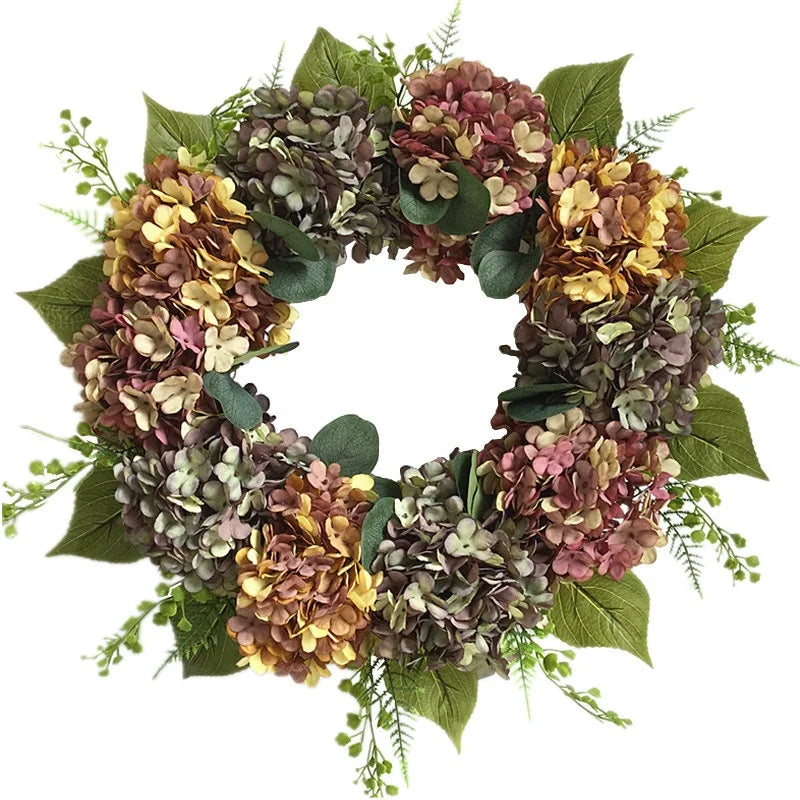 Autumn Wreath Large 22 Inch pink Yellow Purple  Hydrangea Grapevine Wreath Front Welcome Hello Sign  Door Wreath