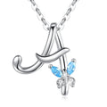 925 Sterling Silver Women Jewelry Blue Cubic Zirconia Butterfly 26 English Alphabet Letter Initial Pendant Necklace
