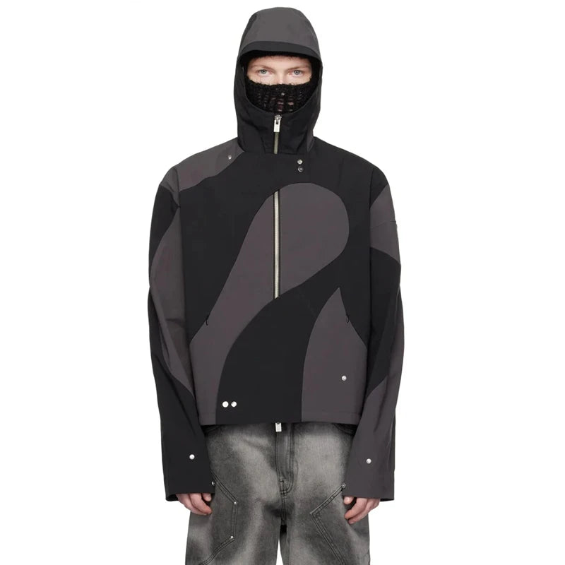 OEM Custom Funnel Neck Two-way Zip Closure Color Block Technical Hooded Track Jacket for Men