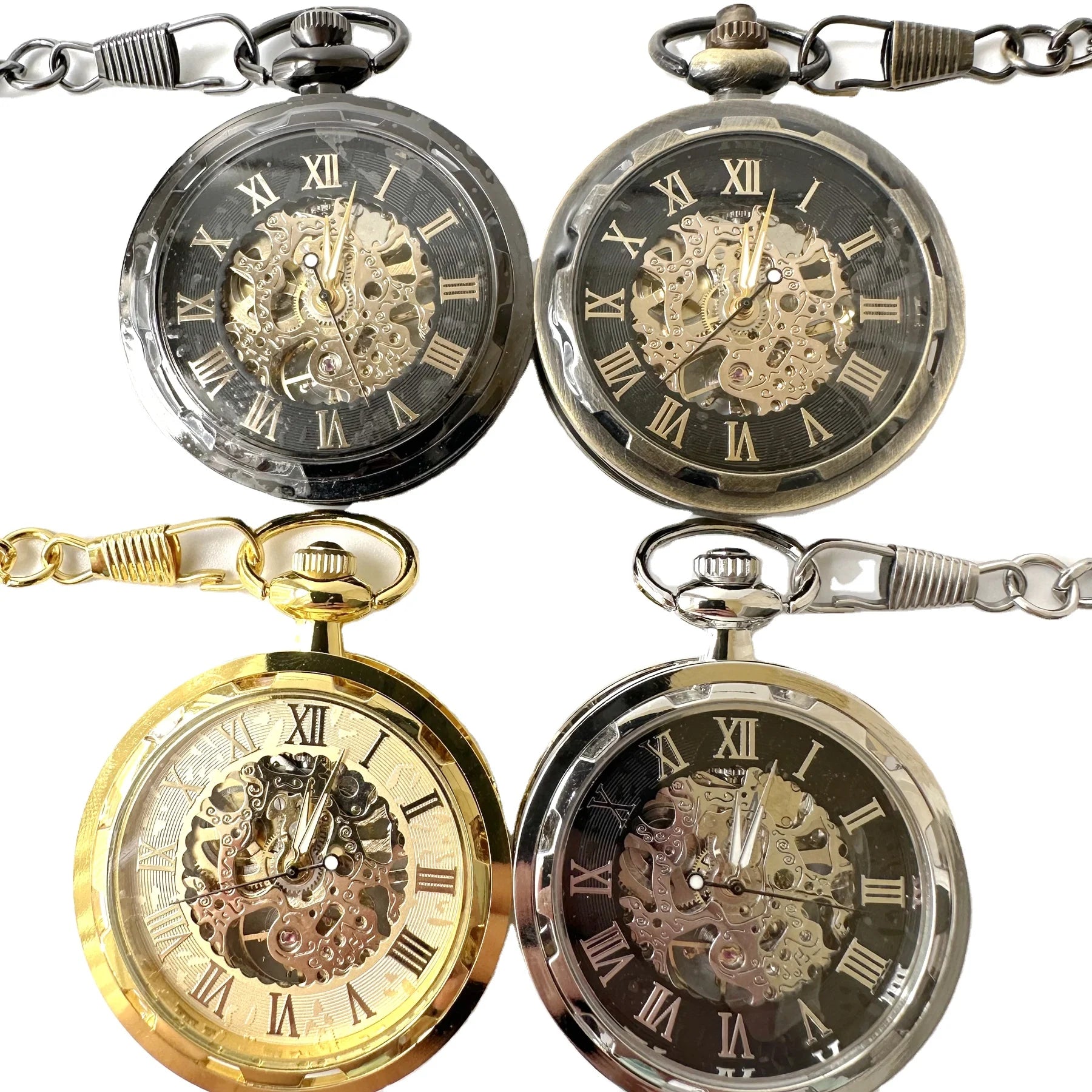 Antique Skeleton Hollow Mechanical Watches Hand Winding Wheel Mechanical Pocket Watches