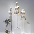 KS-2-B Fabric Cloth Cover Upper-Body Smooth Female Egg Head Dress Form Mannequin With Wooden Arms and Hands