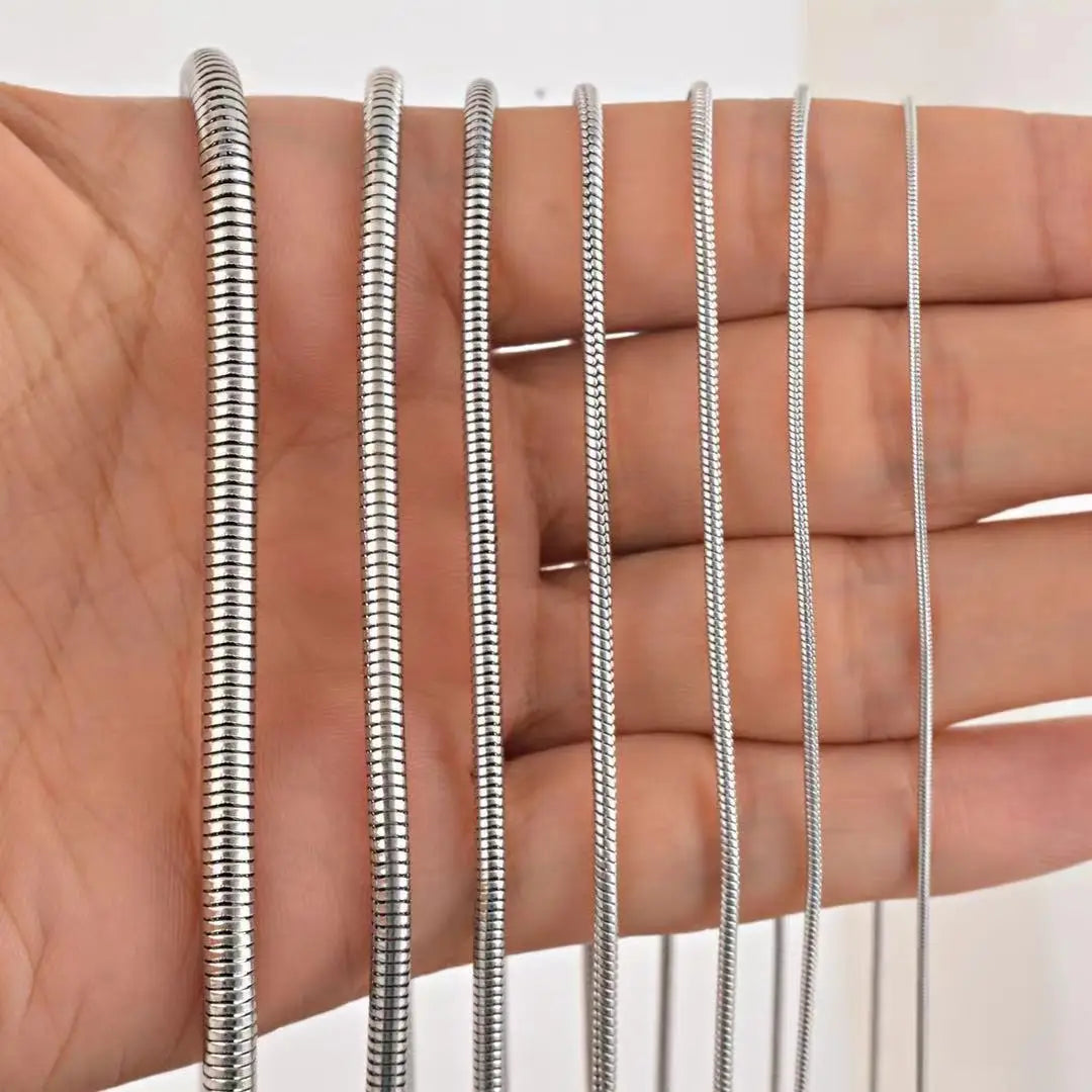 Hot Fashion Stainless Steel Round Snake ChainSTEEL Color 0.9-3.2mm Wide Choker Necklace Chain Jewelry or for Pendant Unisex
