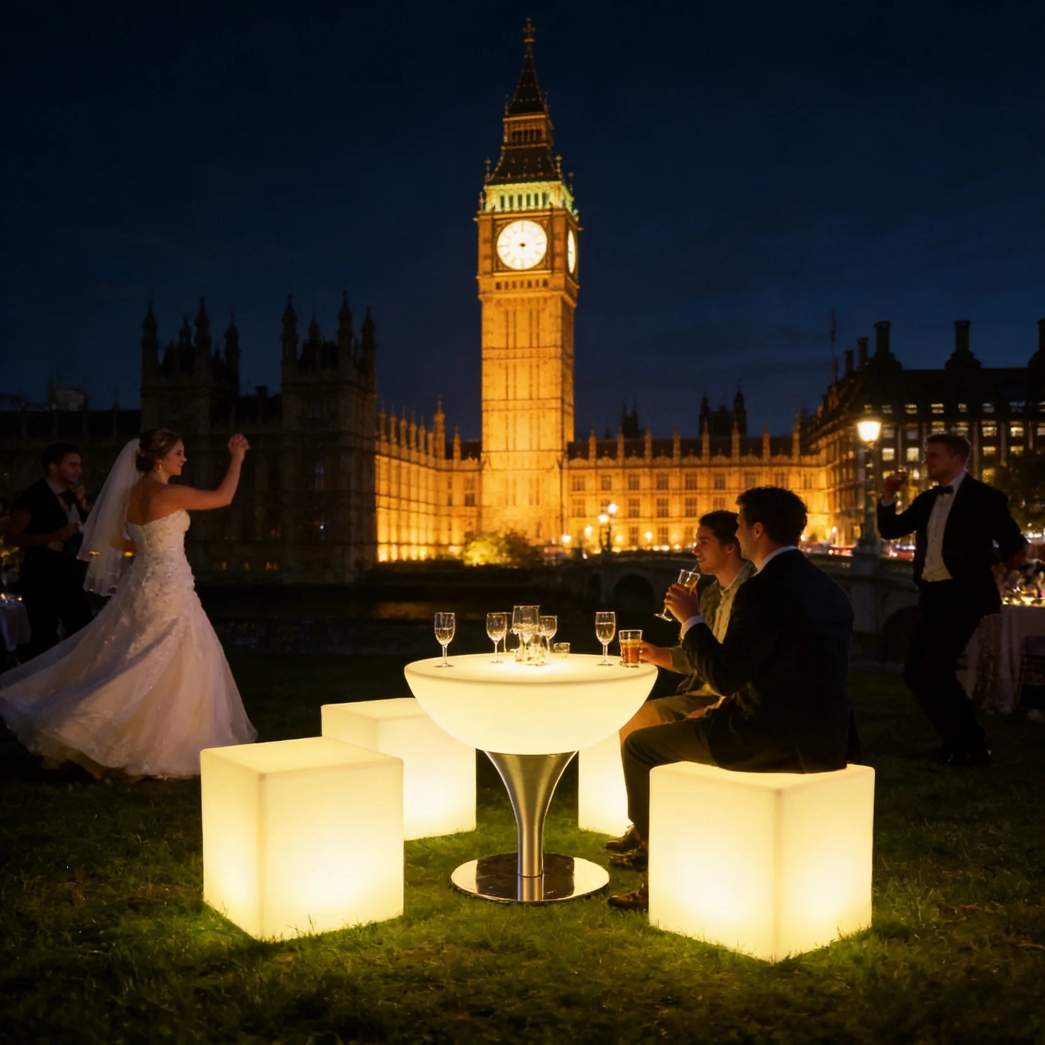 Wireless Light-Up Eco-Friendly Water Resistant Cube Stools Modern Plastic Home Bar Outdoor Hotel Dining Living Room Mall School