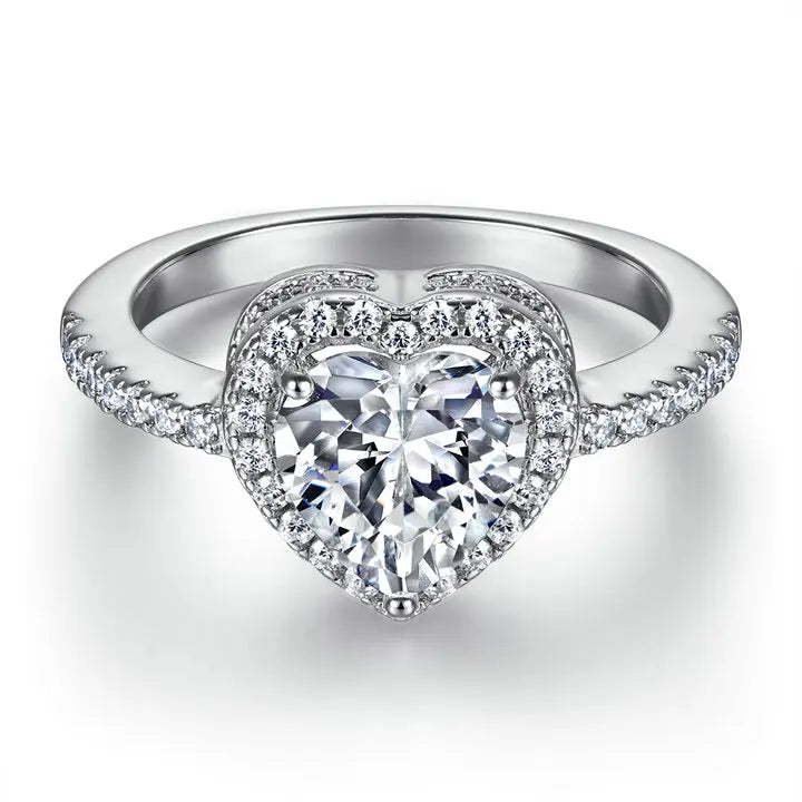 Heart Shaped Halo Ring 8*8mm Prong Setting White Gold Colour 925 Sterling Silver Engagement Wedding Ring