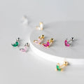 Korean Simple Fashion 925 Sterling Silver Colorful Zircon Crystal Mini Small Leaf Stud Earrings for Women Girls