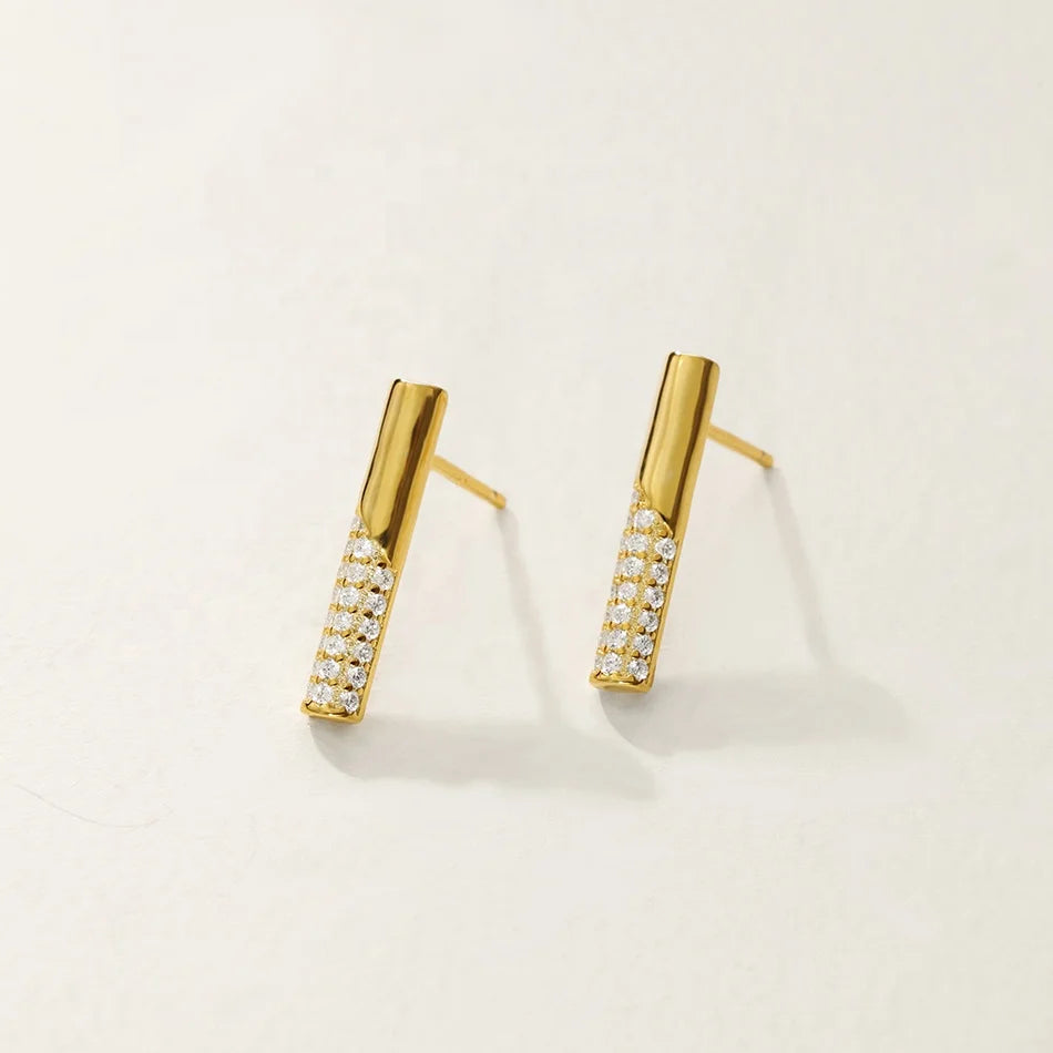 Nagosa Minimalist Jewelry 18k Gold Vermeil 925 Sterling Silver Pave Cubic Zirconia bar Stud Earrings