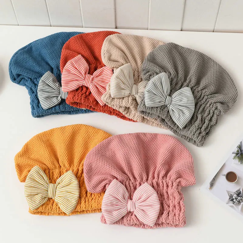 Wholesale Microfiber Hair Drying Towel Head Wrap Bow-Knot Shower-Cap Hair Turban Bath-Cap for Curly Long Wet Hair