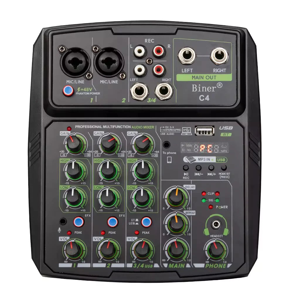 Biner C4 4 Channel Audio Mixer Multifunctional Computer Mobile Phone Recording Live USB Console Usb Audio Mixer