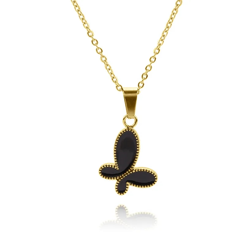 2026 Hot Selling Jewelry Classic Stainless Steel Black Butterfly Pendant Necklace for Women's Daily Gift