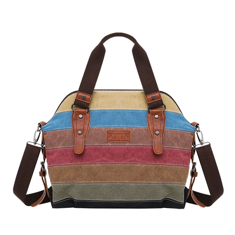 2023 New Wholesale Striped Fashion Splice Women'S Wash Canvas Bags Ladies Shoulder Tote Bag
