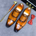 Luxury Cowhide Genuine Leather Men's Dress Shoes Custom Logo Carved Buckle Pointed for Wedding Parties Office Business Autumn