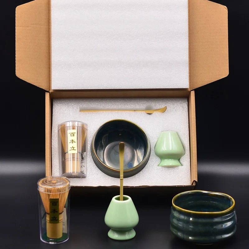 Chasen Ceremonial Grade Matcha Tea Set Kit Gift Box Bamboo Matcha Whisk Holder Spoon Bowl Matcha Whisk
