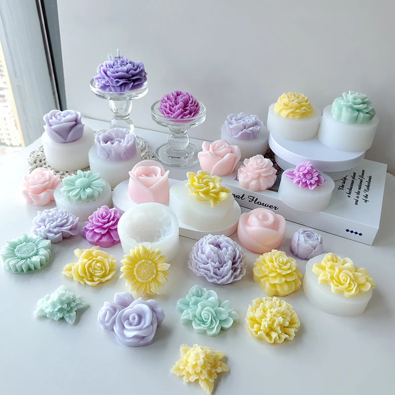 Homemade Aromatherapy Candle Making Mold Multiple 3d Silicone Flower Candle Silicone Mold