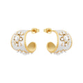 Latest 18K Gold Plated Stainless Steel Jewelry Exquisite White Epoxy Pearls Flower Hoop Earring for Women Party Earrings E231478