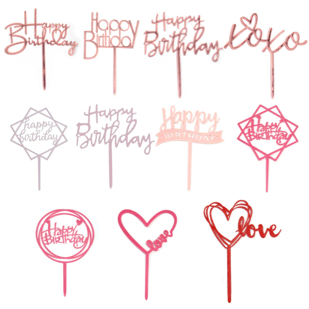TaiLai Happy Birthday Cake Topper Acrylic Birthday Cupcake Topper Cake Pick Decorations for Party Cake Desserts Pastries