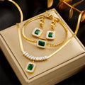 Meetyoo Hot Sale Green Zircon Necklace Green Zircon Bracelet Women Simple Stainless Steel Green Zircon Earring for Women