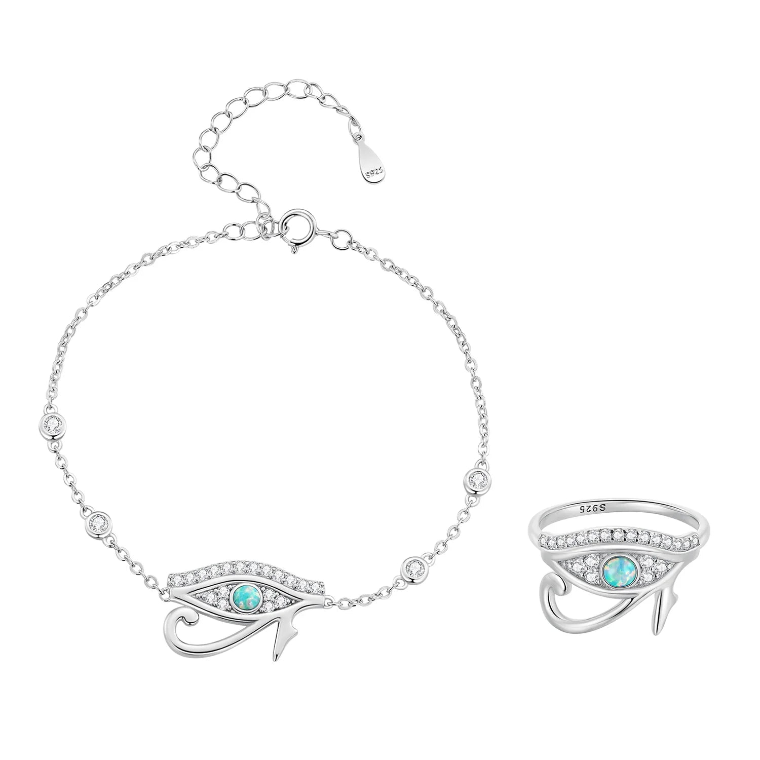 New Arrival Luxury 925 Sterling Silver Plated Eye of Horus Bracelet and Ring Set for Women