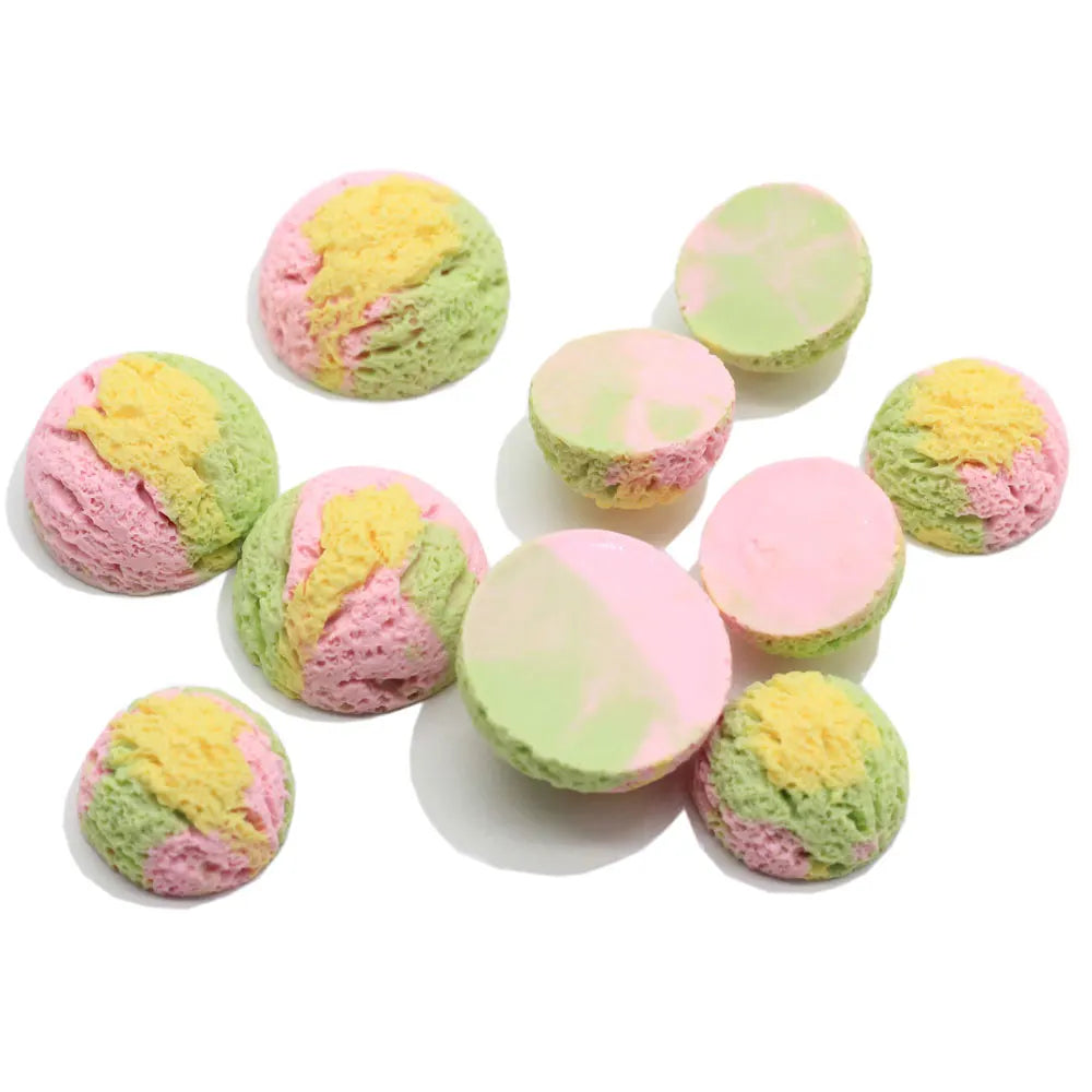100Pcs Rainbow Macaron Ice Cream Ball Flat Back Resin Cabochon DIY Resins Craft Decoration Kawaii Food Scrapbook Accessories