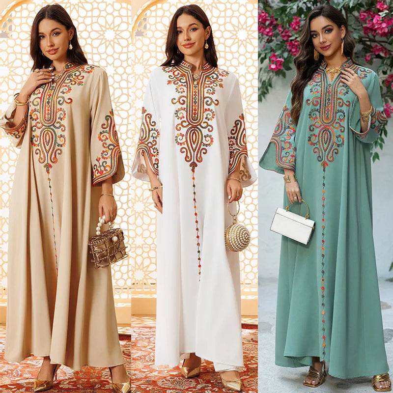 Women's XXL Modest Polyester Abaya Custom Embroidered Dress for Muslim Fashion Digital Rope Embroidery Design Autumn Minimum