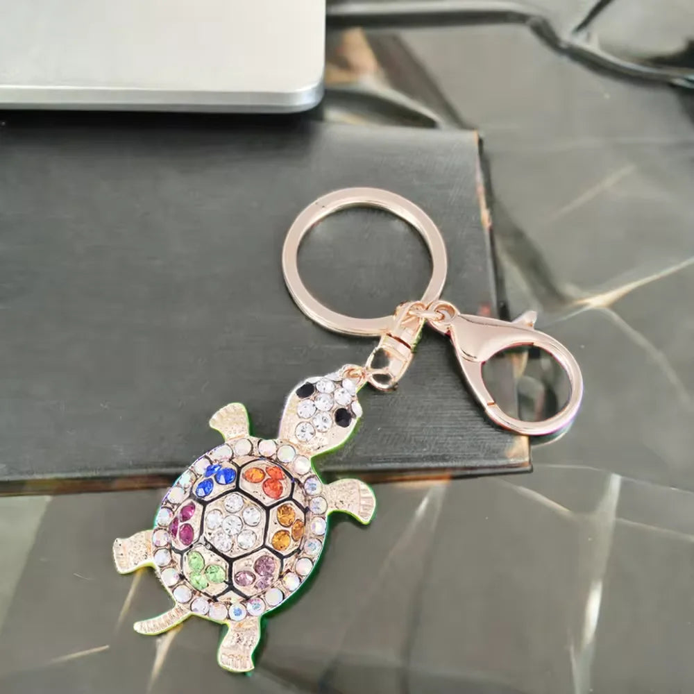 Creative Colorful Diamond Turtle Animal Key Chain Sparkle Rhinestone Crystal Turtle Charm Keychain for Women