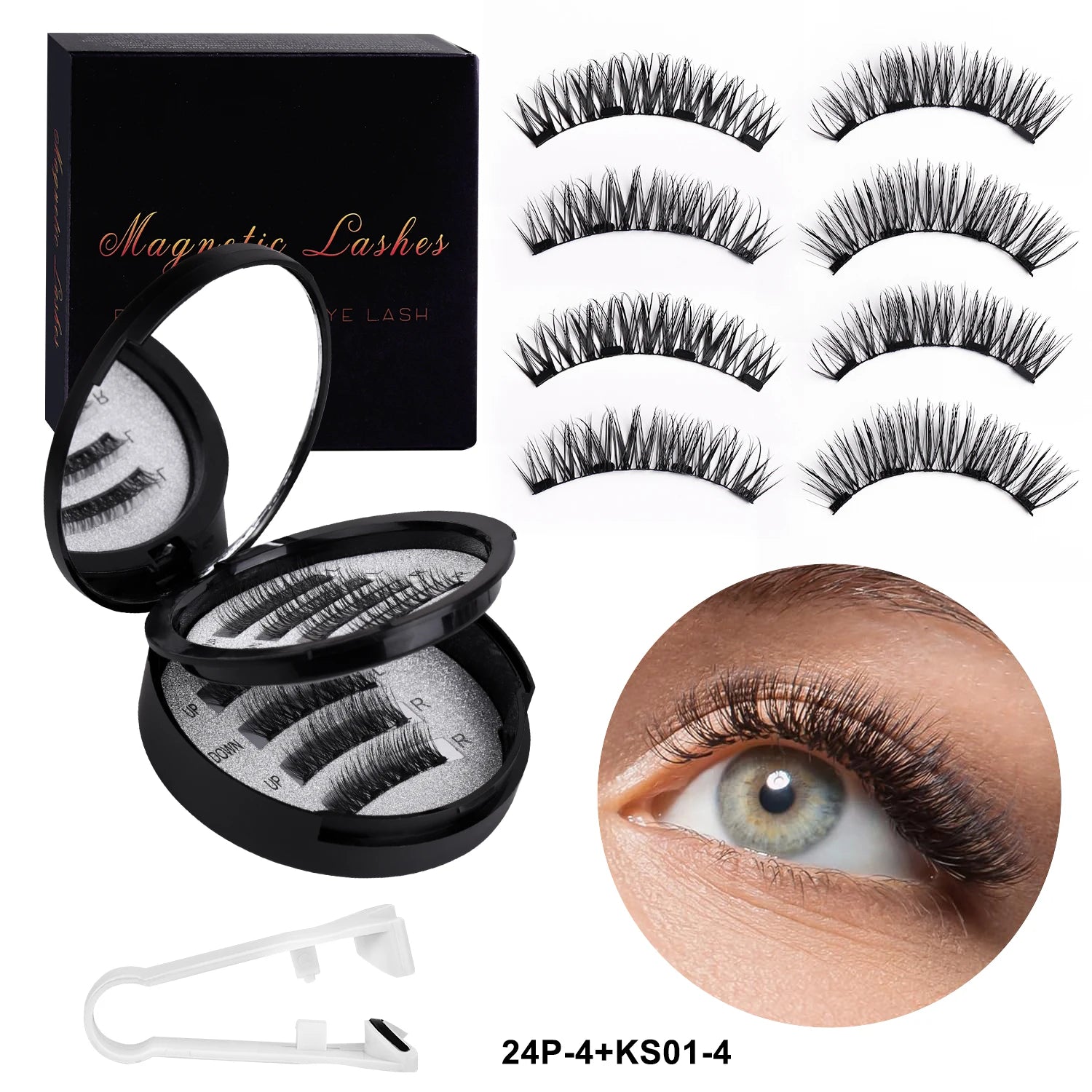 Custom Logo Cruelty Free 3d Natural Magnetic False Eyelashes Kit With ApplicatorThick Natural Long Magnetic Lashes