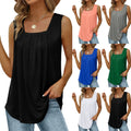 S-XXL Summer Tank Tops for Women Loose Fit Pleated Square Neck Sleeveless Tops Curved Hem