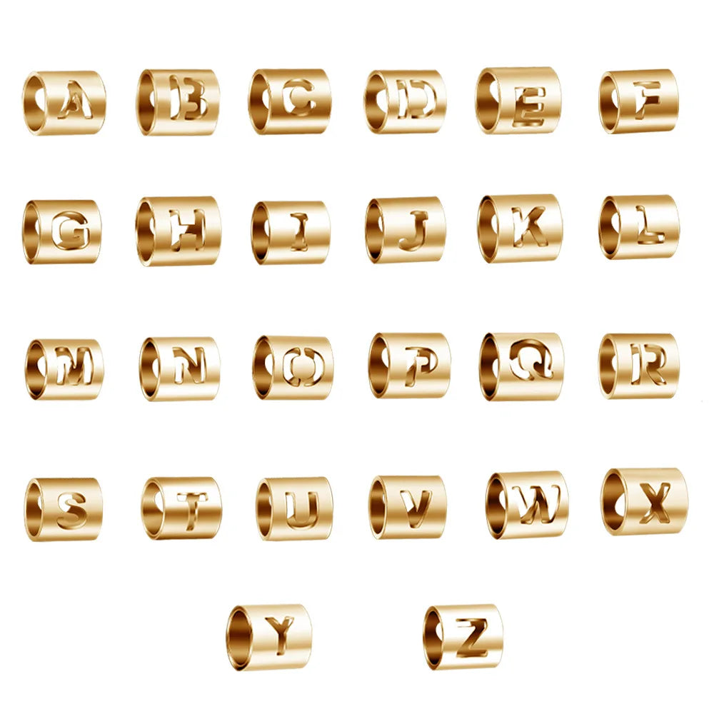 26 Letter Openwork Stainless Steel Charm Beads for DIY Children's Bracelet Openwork Jewelry Making Designer Charm