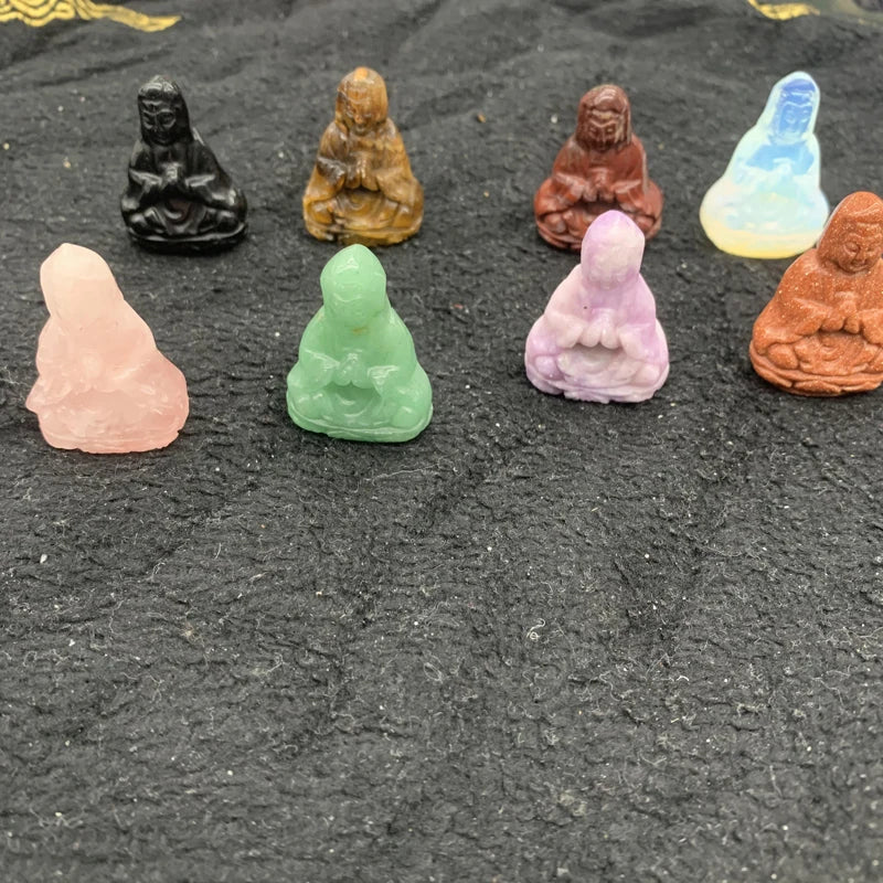 Best 4CM 1.5 Inches Random Color Avalokitesvara Kwan-yin Stone Natural Crystals Gemstone Hand Carved Crafts Ornament