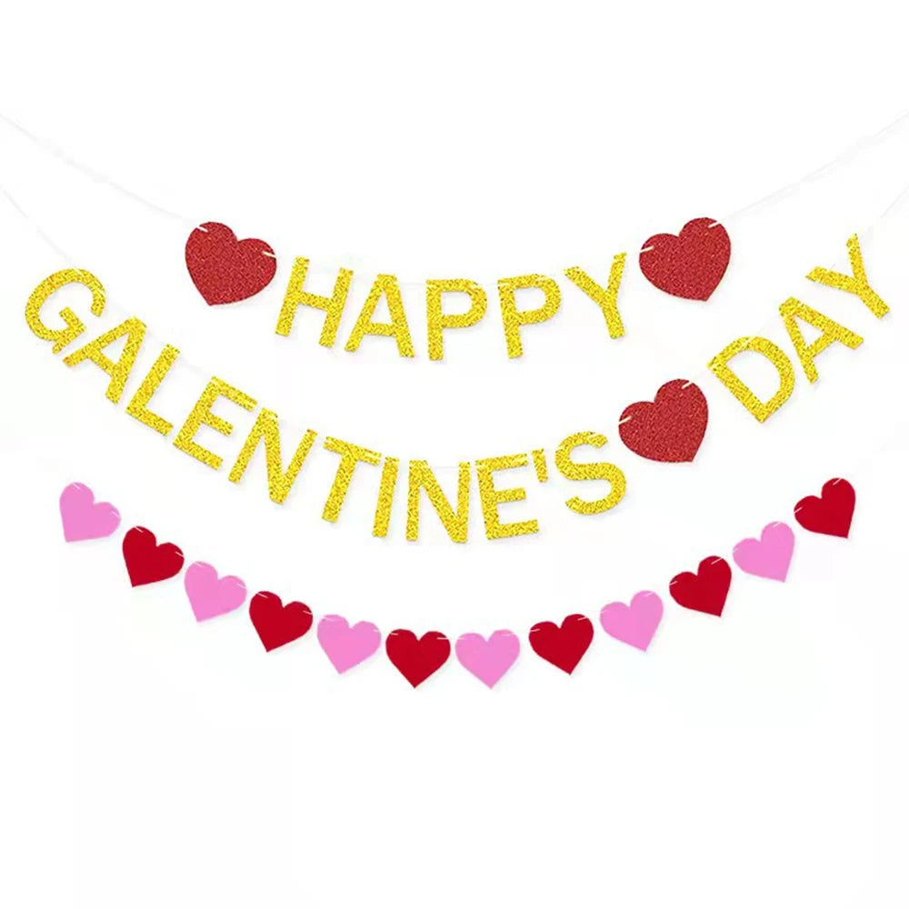 New Felt Happy Galentine's Day Bunting Flags Pull Flags Banner for Party Decoration